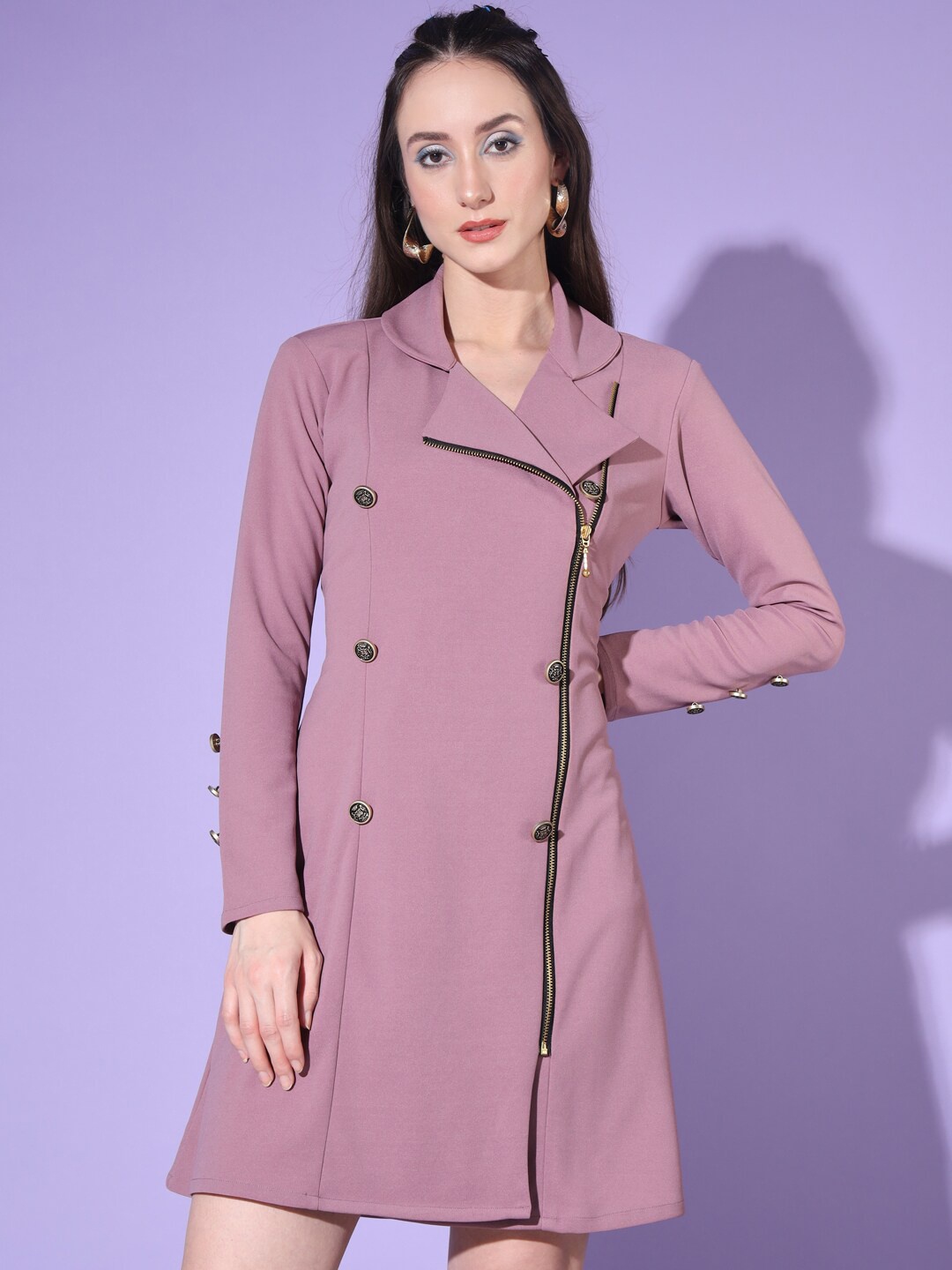 

WoowZerz Shirt Collar Zip-Detail Blazer Dress, Lavender