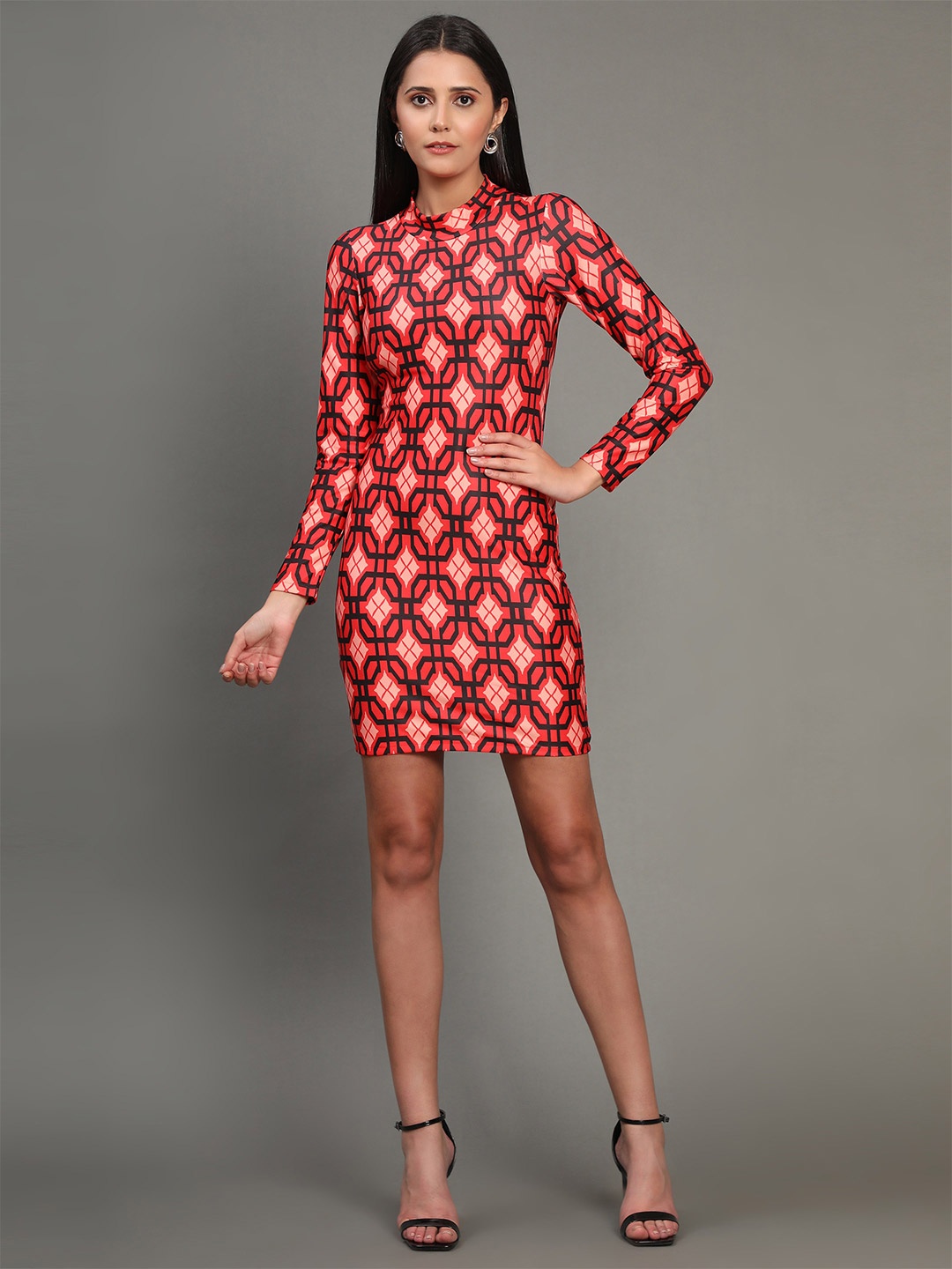 

Ekta Textiles Geometric Printed High Neck Sheath Dress, Red