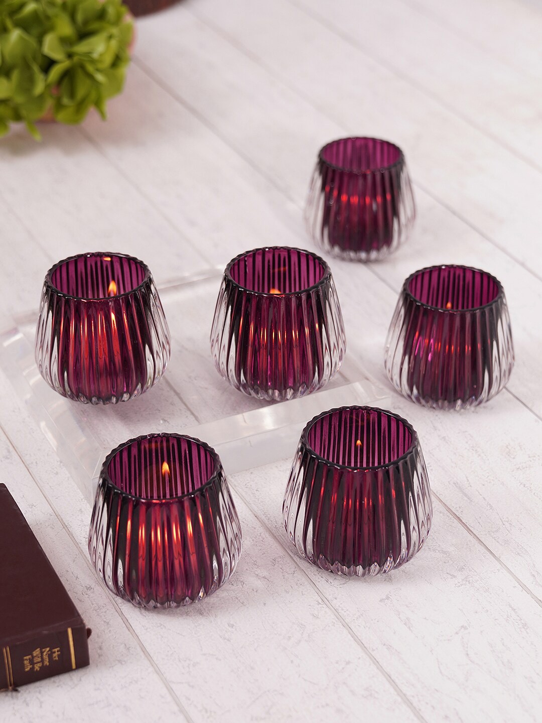 

Pure Home and Living Purple 6 Pcs Glass Ribbed Tealight Holders