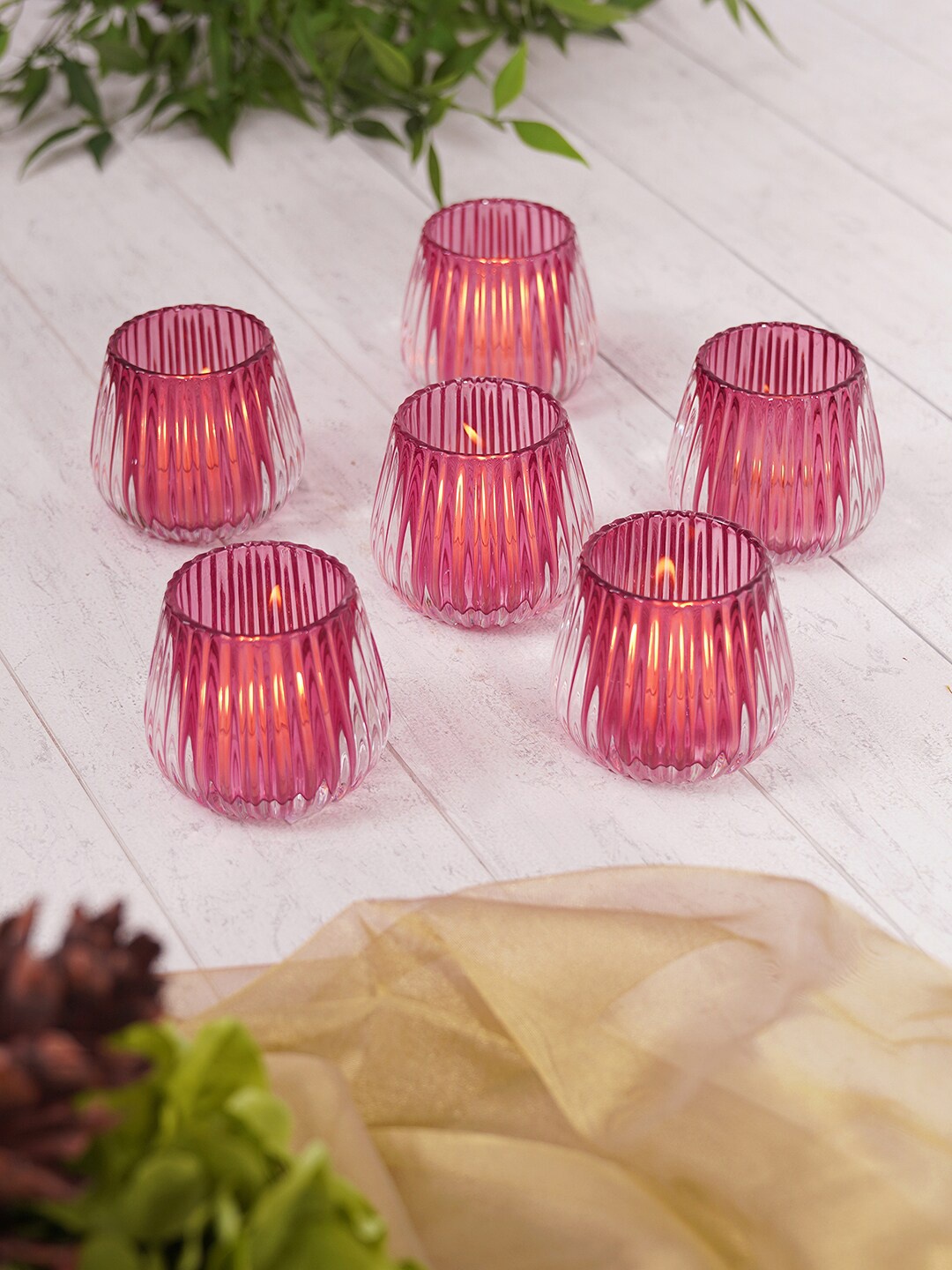 

Pure Home and Living Pink 6 Pcs Ribbed Tealight Candle Holder