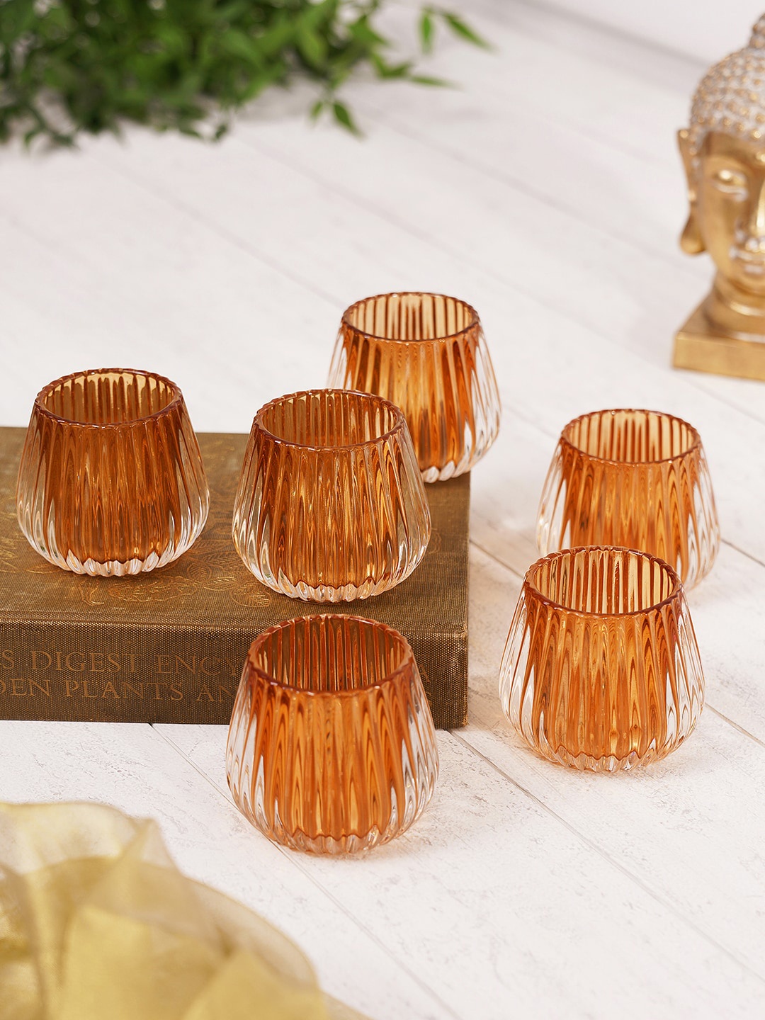 

Pure Home and Living Brown 6 Pcs Glass Ribbed Tealight Holders