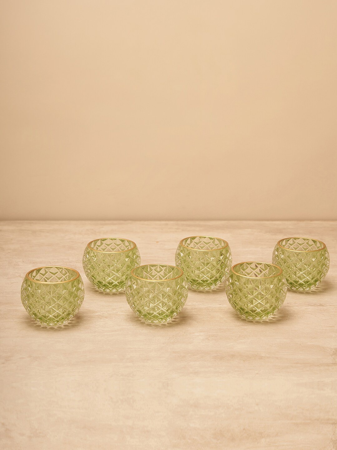 

Pure Home and Living Green 6 Pcs Diamond Textured Glass Tealight Holders