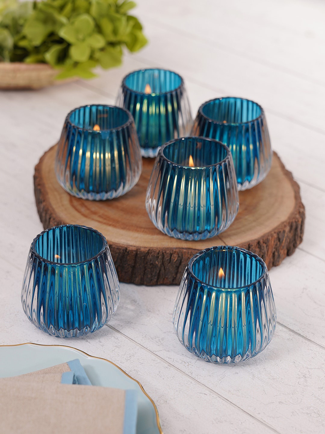 

Pure Home and Living Blue 6 Pcs Glass Ribbed Tealight Holders