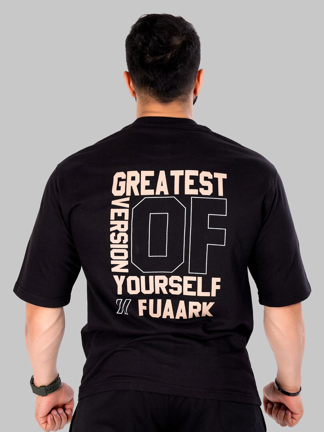 

FUAARK Typography Printed Anti Odour Loose Training or Gym T-shirt, Black
