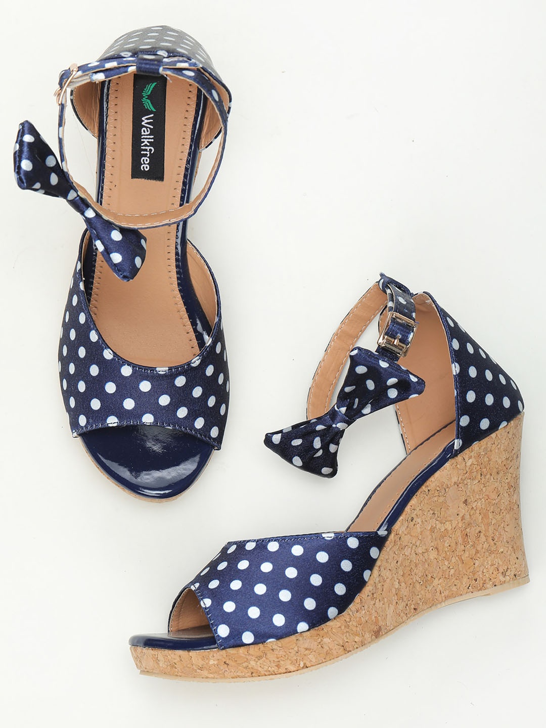 

Walkfree Printed Canvas Wedges With Bows, Navy blue