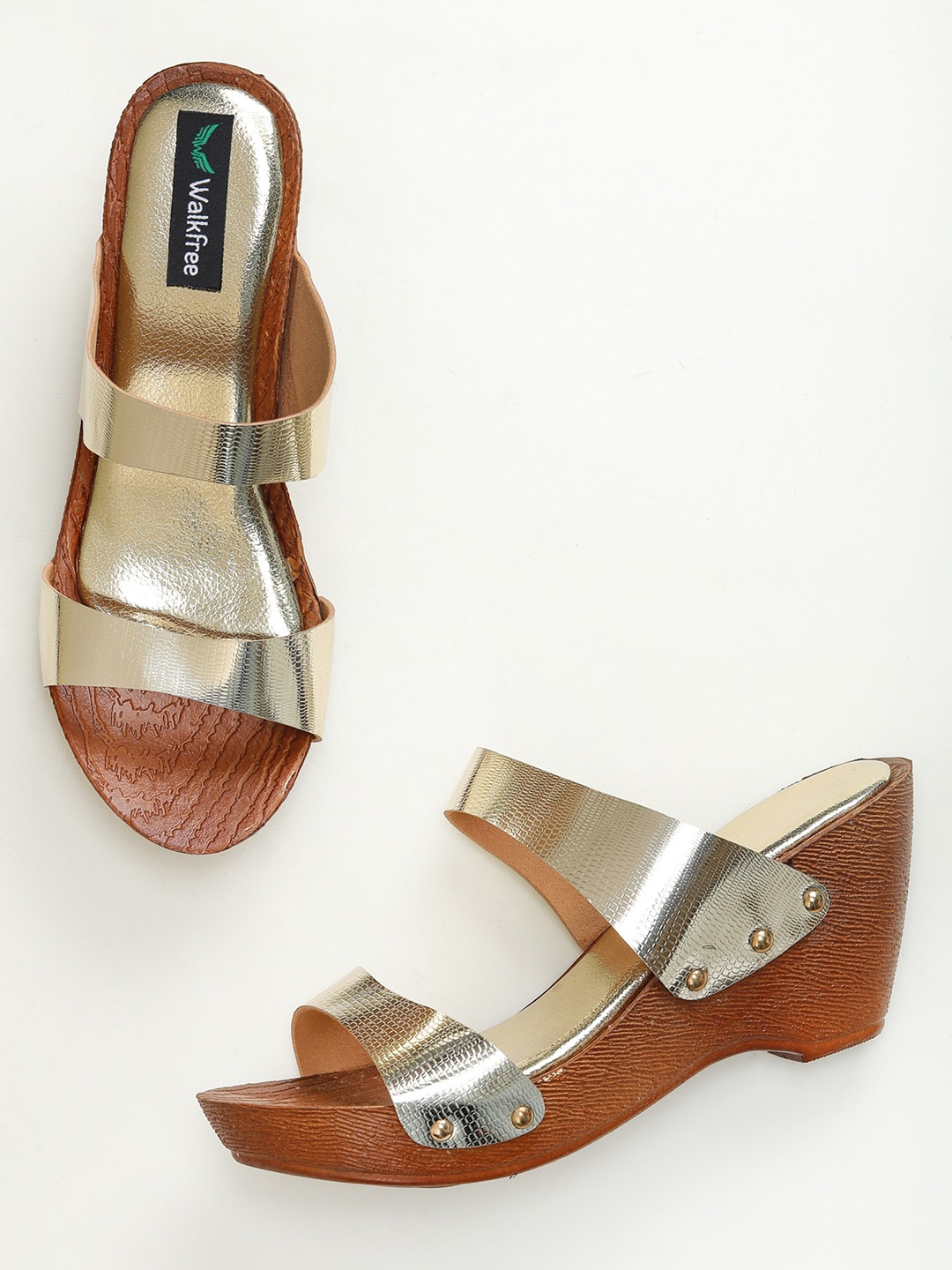 

Walkfree Textured Open Toe Wedge Heels, Gold