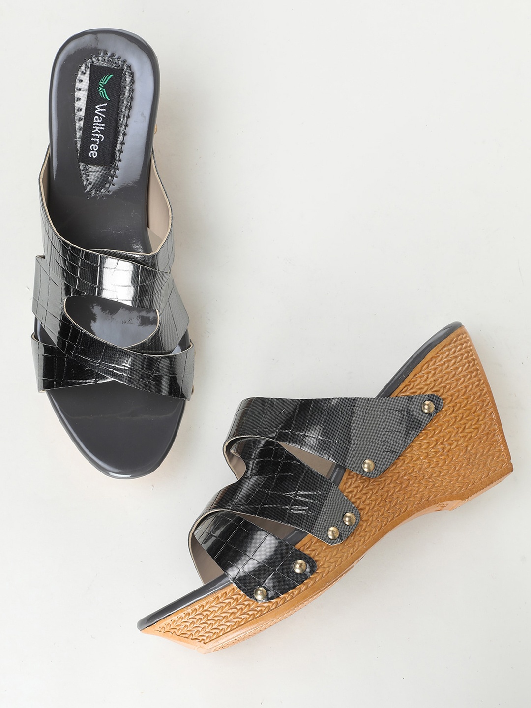 

Walkfree Textured Open Toe Wedges, Grey
