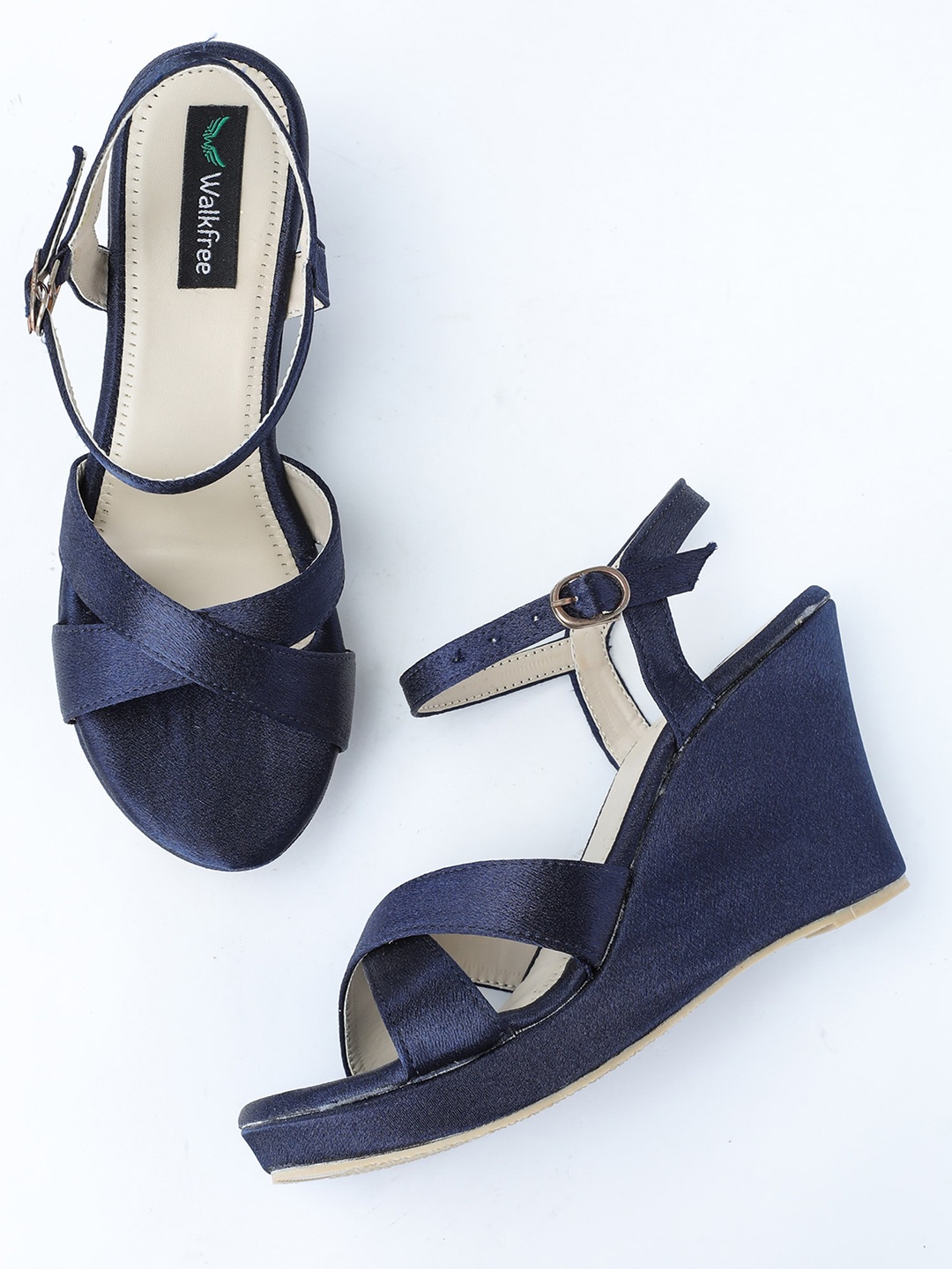 

Walkfree Wedge Sandals with Buckles, Navy blue