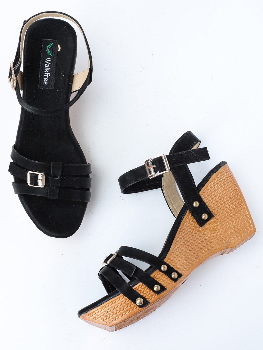 

Walkfree Wedge Sandals with Buckles, Black