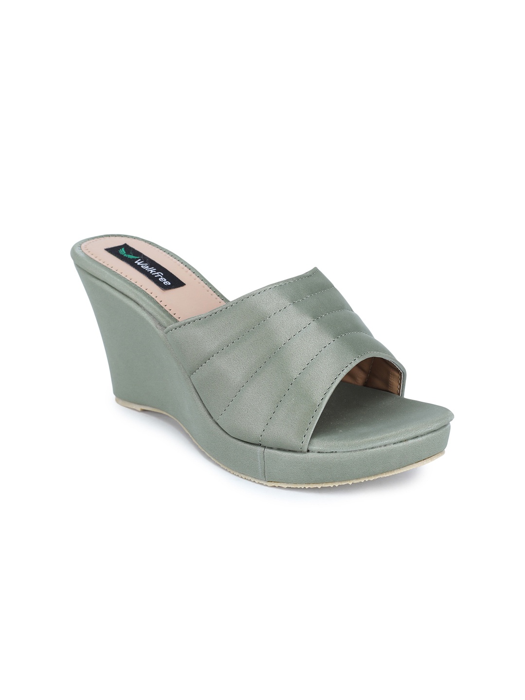 

Walkfree Green Textured Wedge Mules