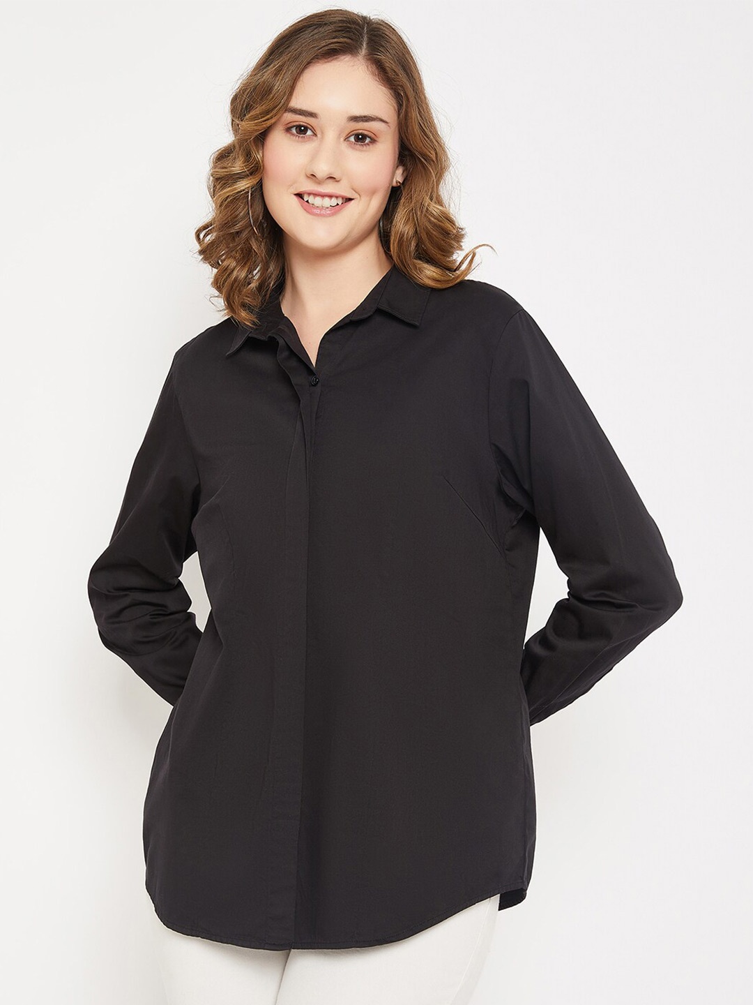 

Cantabil Curved Casual Cotton Shirt, Black