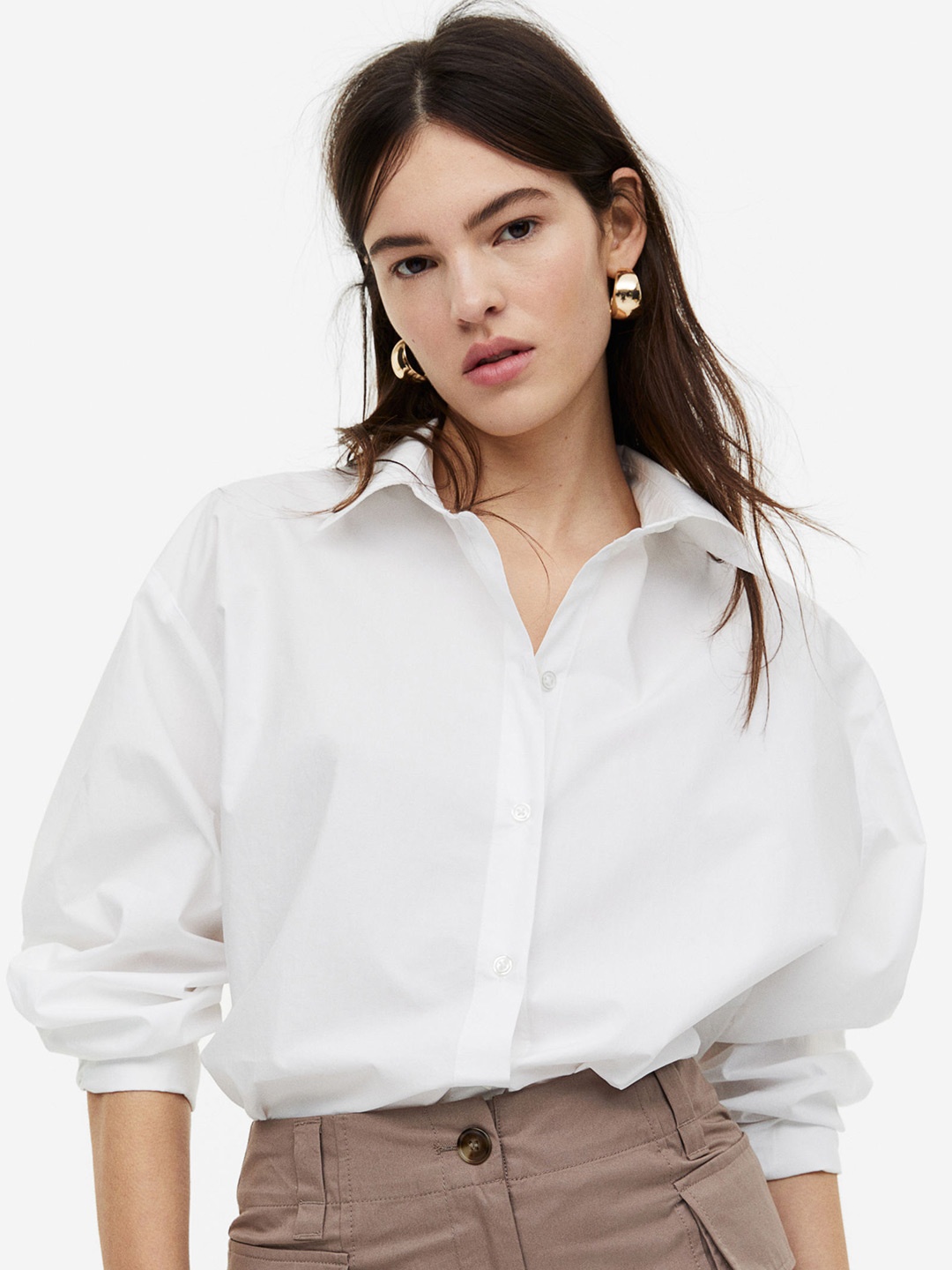 

H&M Pure Cotton Oversized Shirt, White