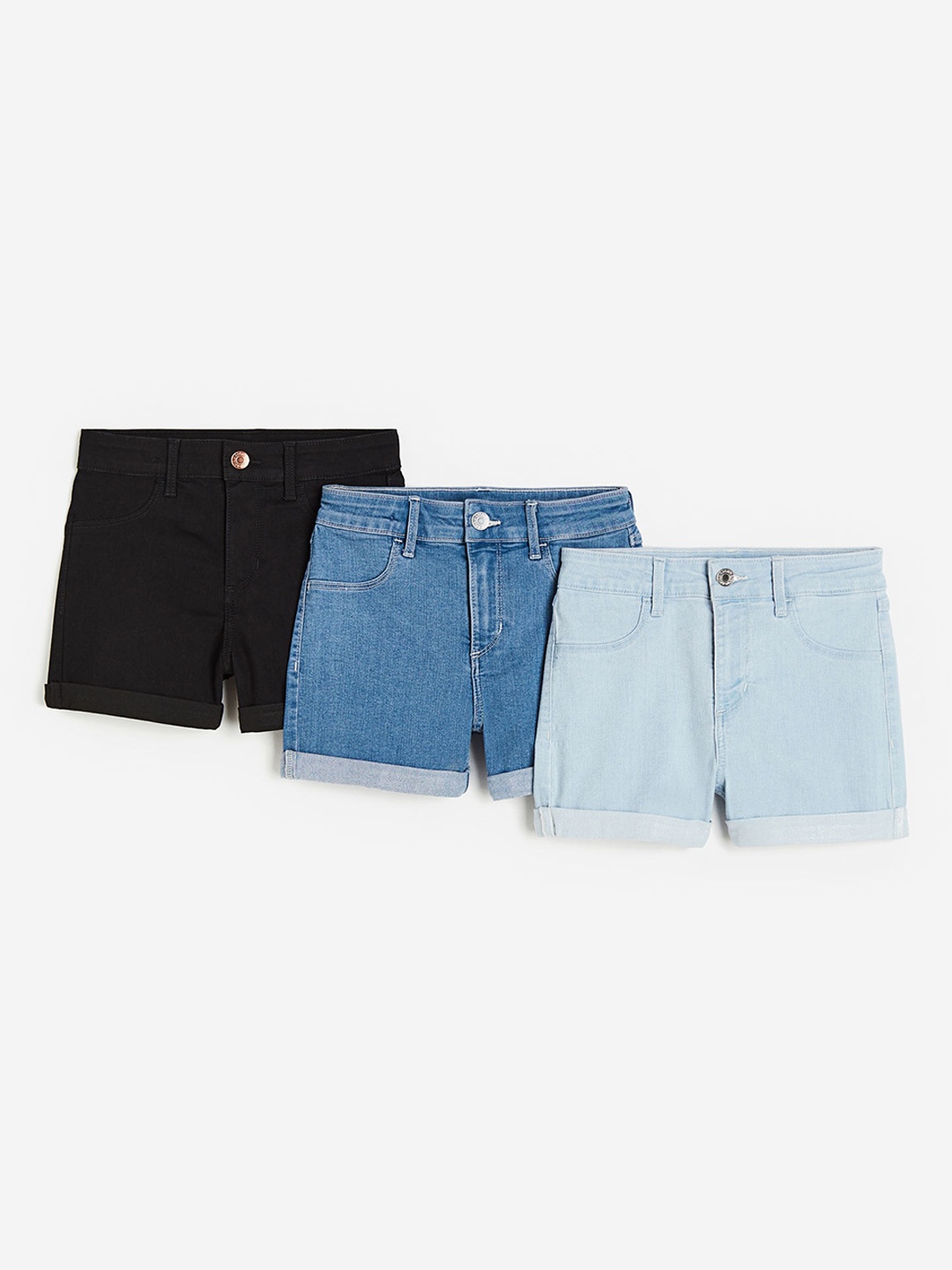 

H&M Girls 3-Pack Denim Shorts, Black