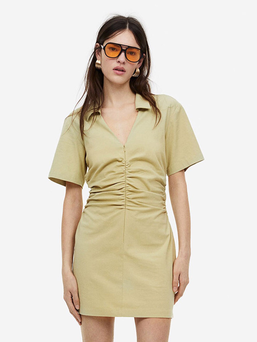 

H&M Gathered Shirt Dress, Beige