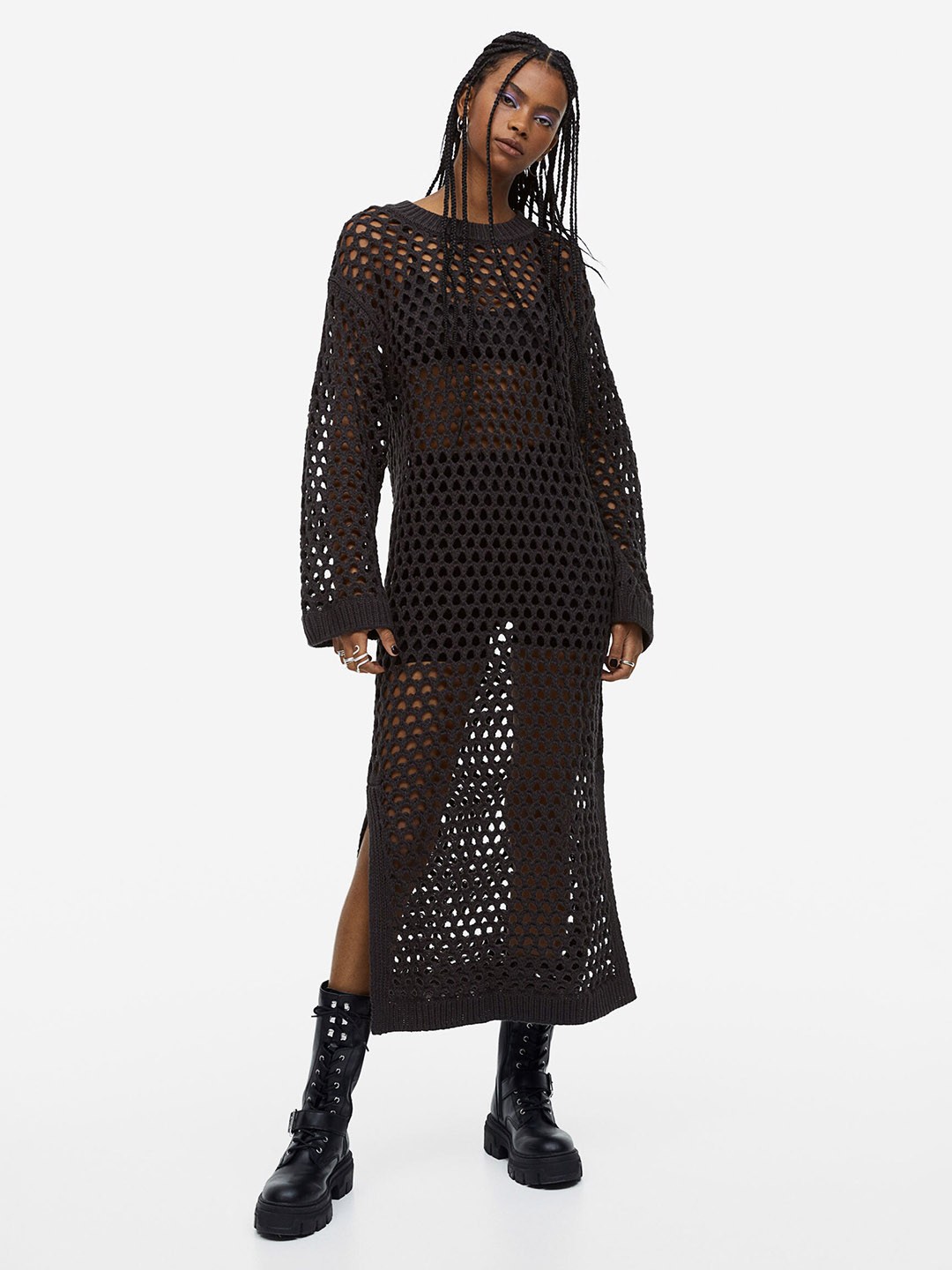 

H&M Acrylic Hole-Knit Dress, Black