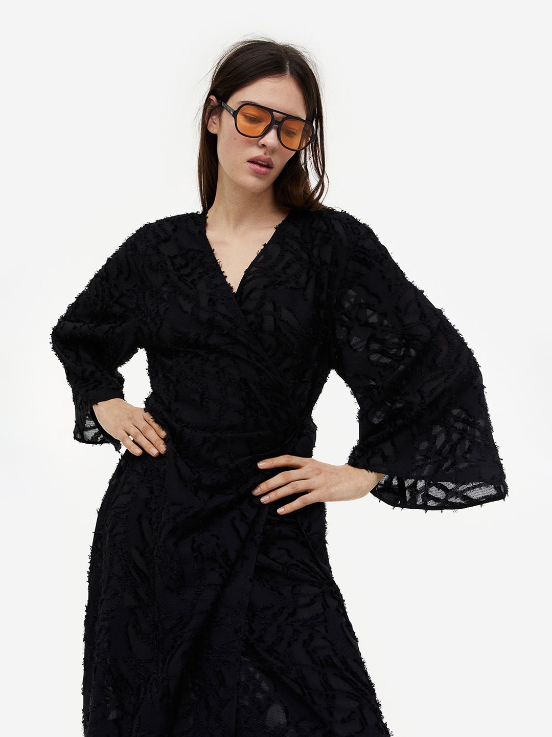 

H&M Jacquard-Weave Wrap Dress, Black