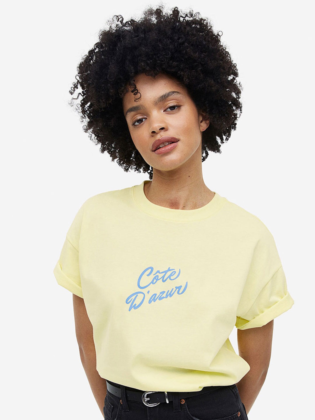 

H&M Pure Cotton Printed T-Shirt, Yellow