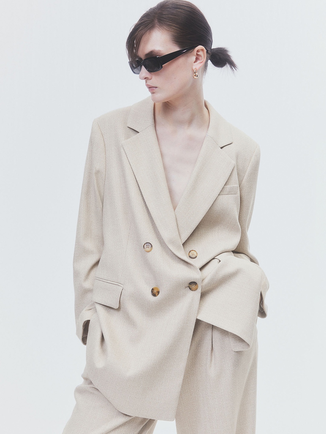 

H&M Double-Breasted Blazer, Beige