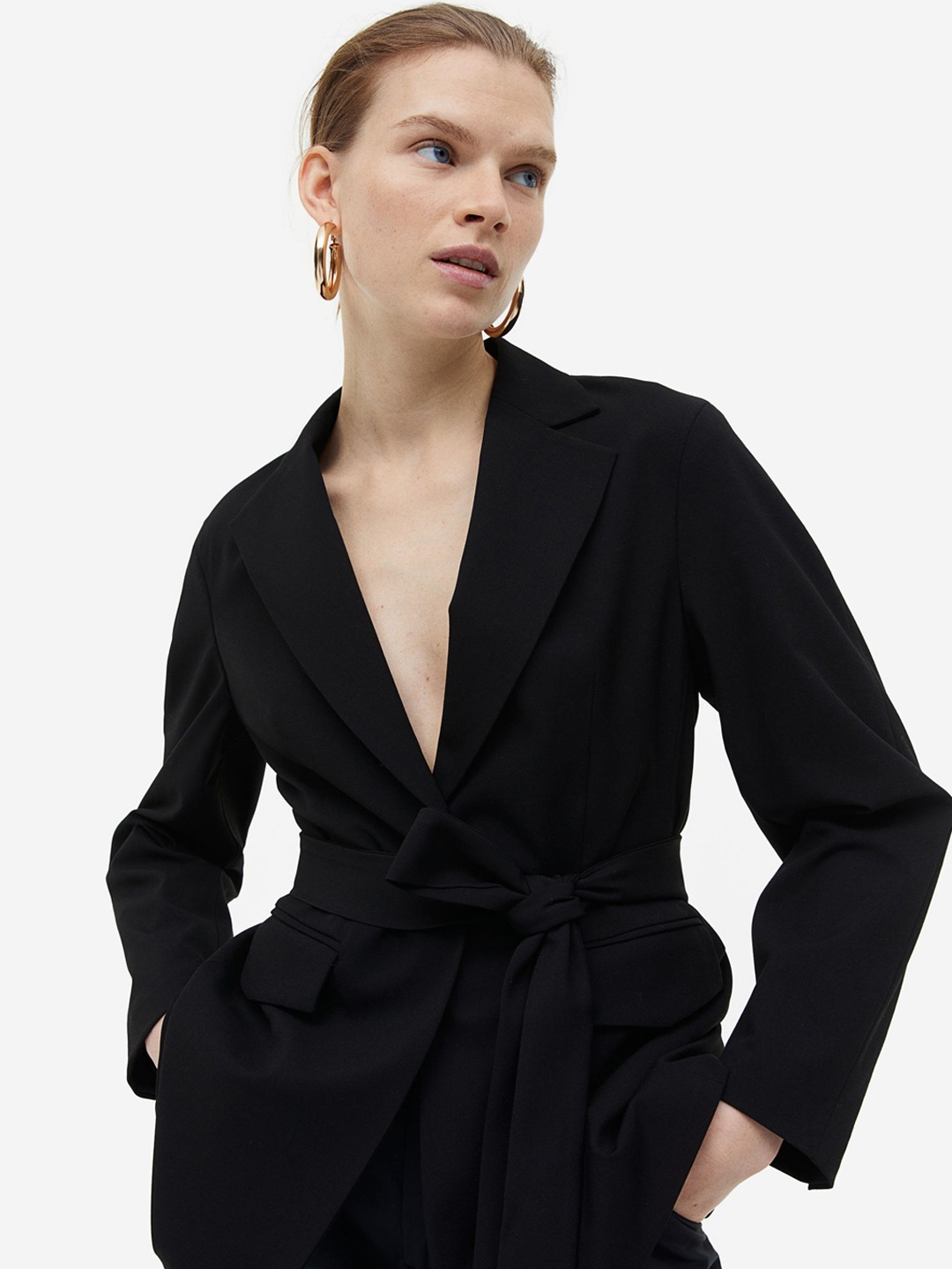 

H&M Tie-Belt Blazer, Black