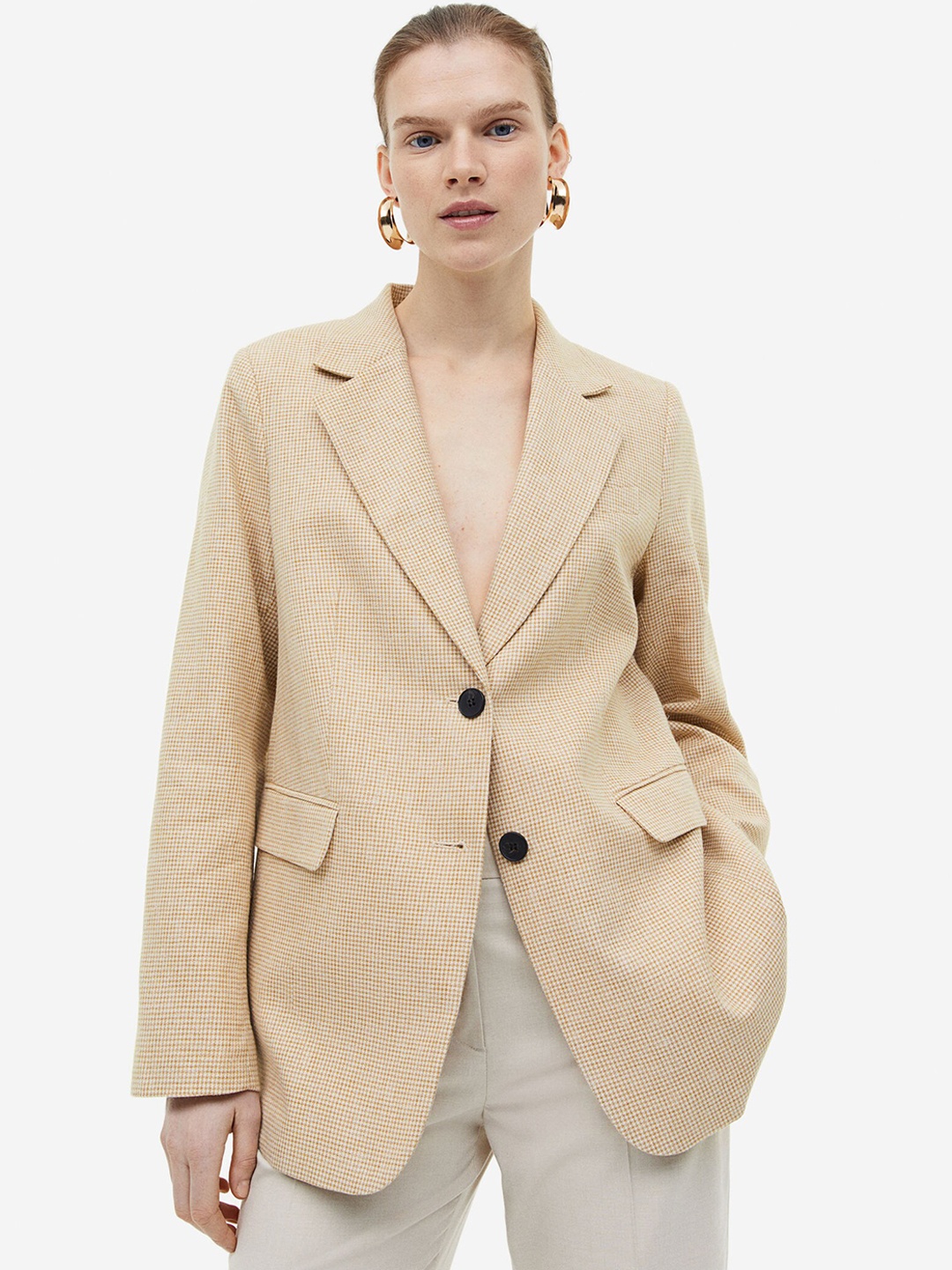 

H&M Linen-Blend Blazer, Beige