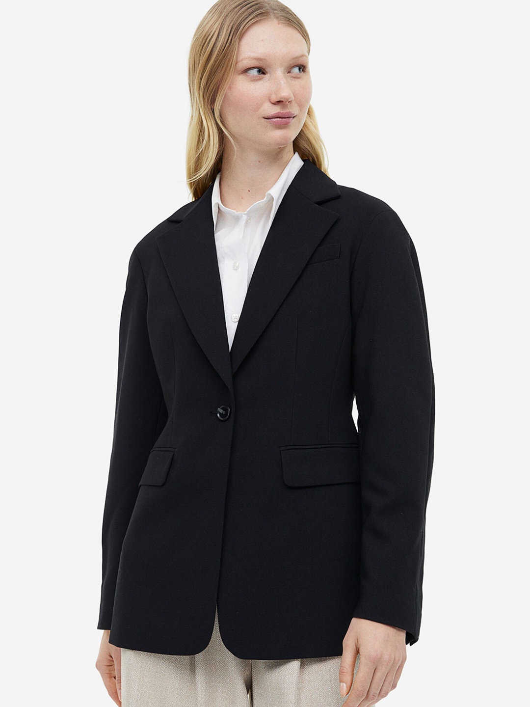 

H&M Single-Breasted Twill Blazer, Black