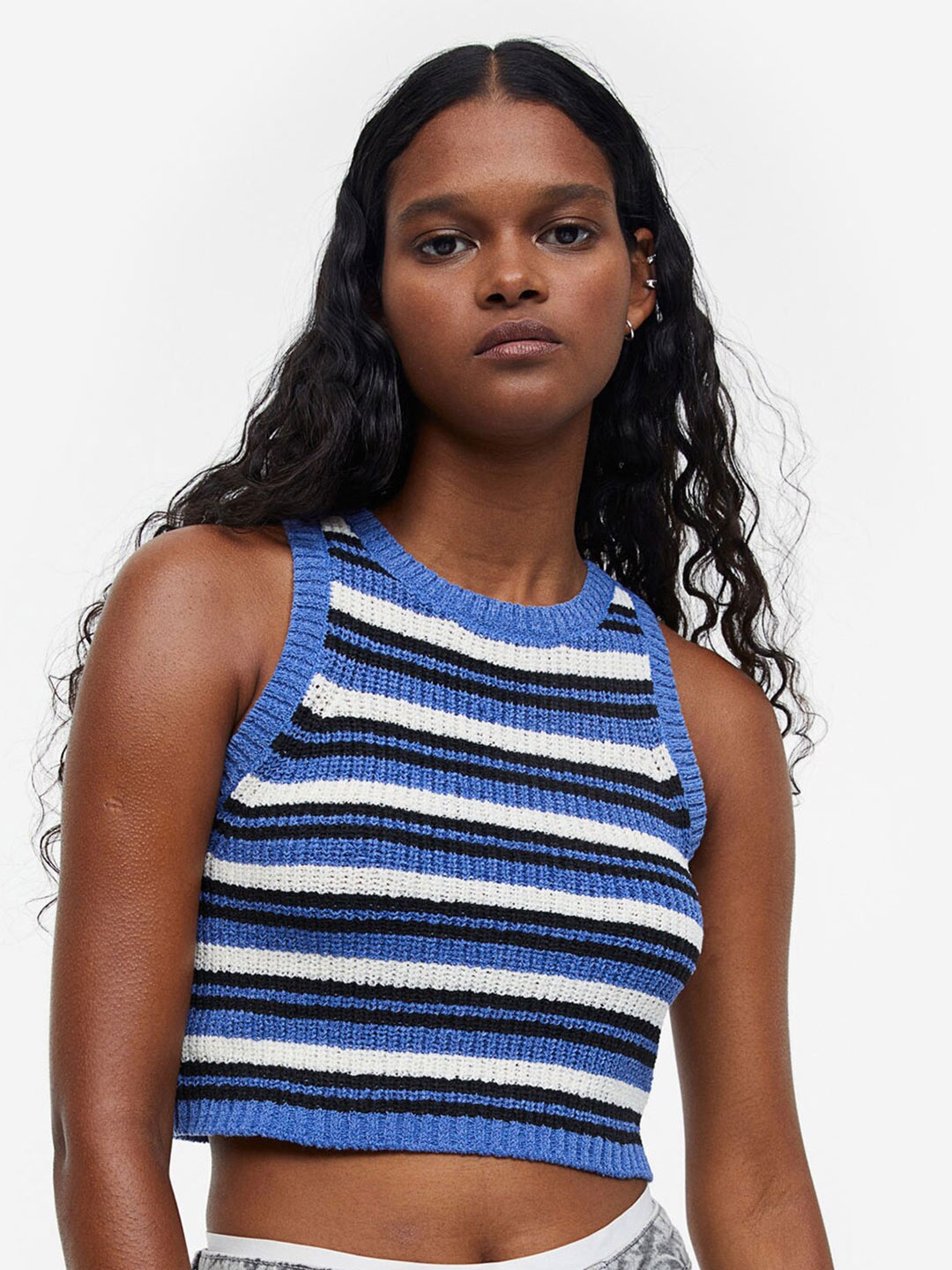

H&M Rib-Knit Sweater Vest, Blue