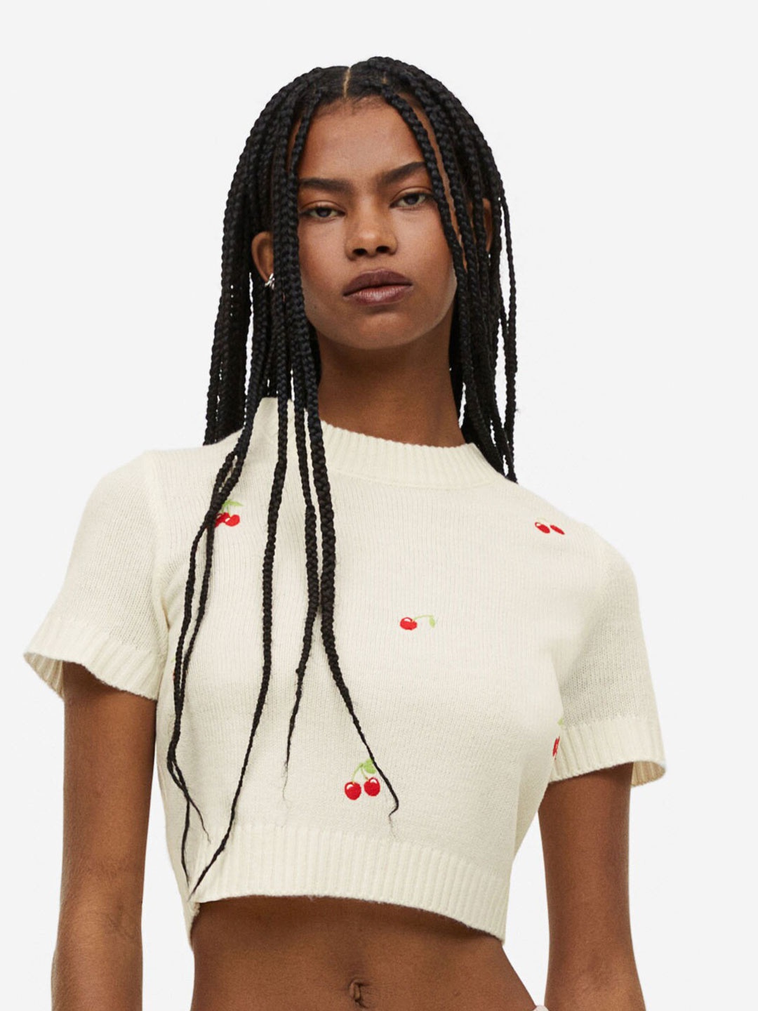 

H&M Embroidered Acrylic Knitted Top, Off white