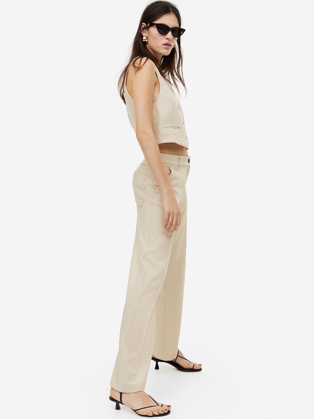 

H&M Women Straight Trousers, Beige