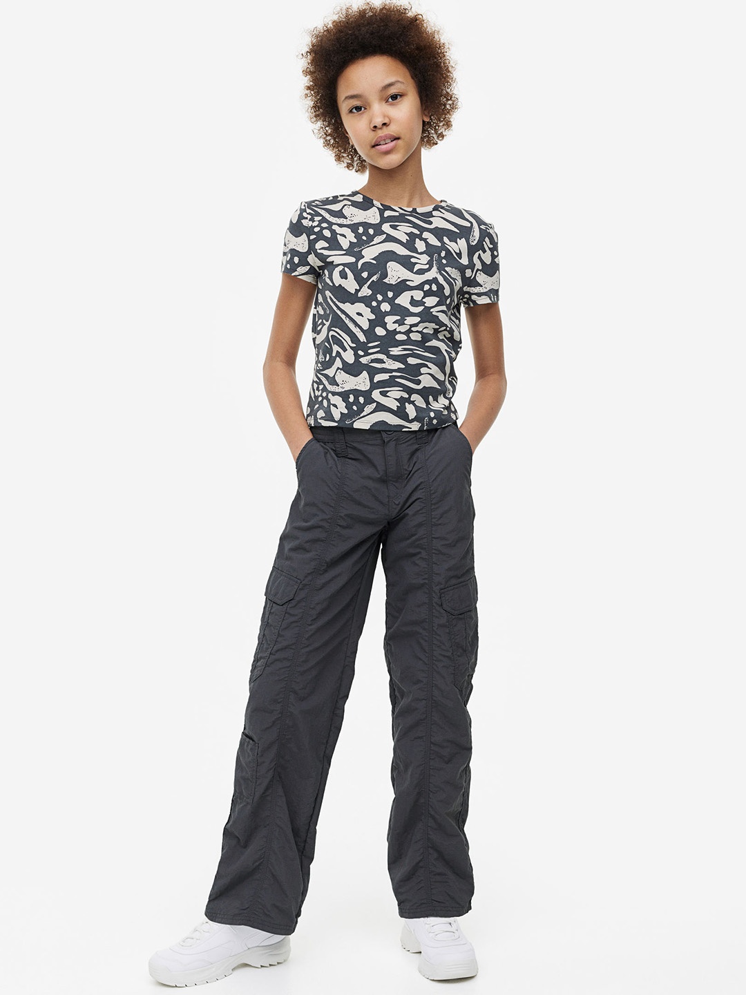 

H&M Girls Wide Cargo Trousers, Grey