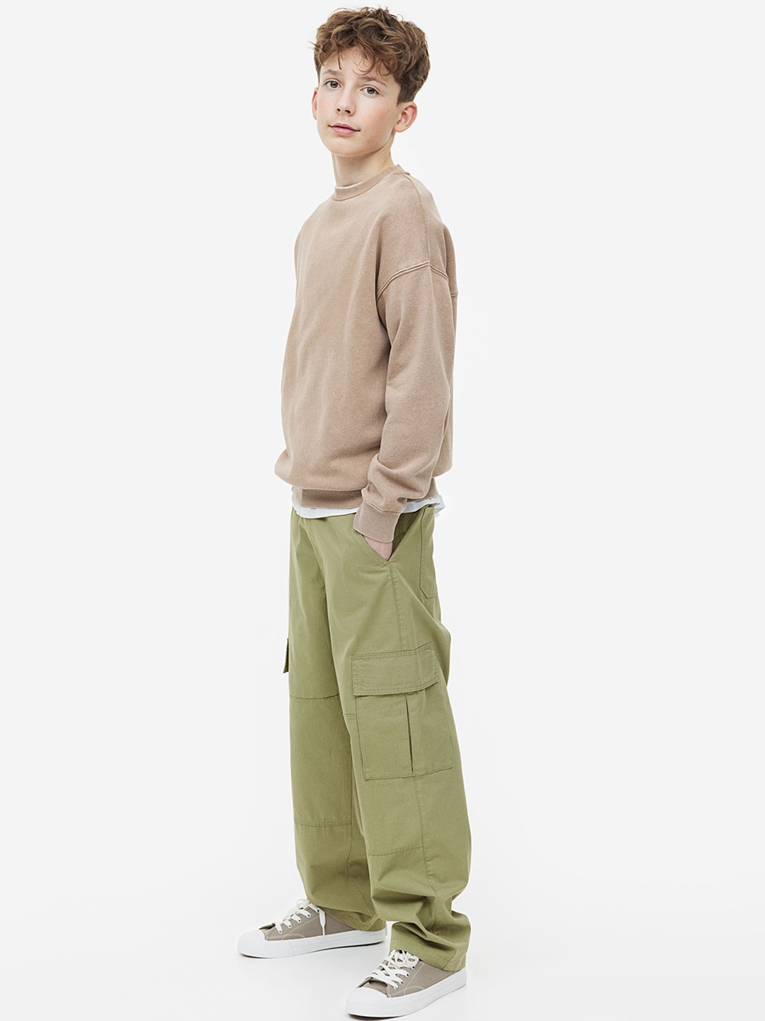 

H&M Boys Pure Cotton Cargo Trousers, Green
