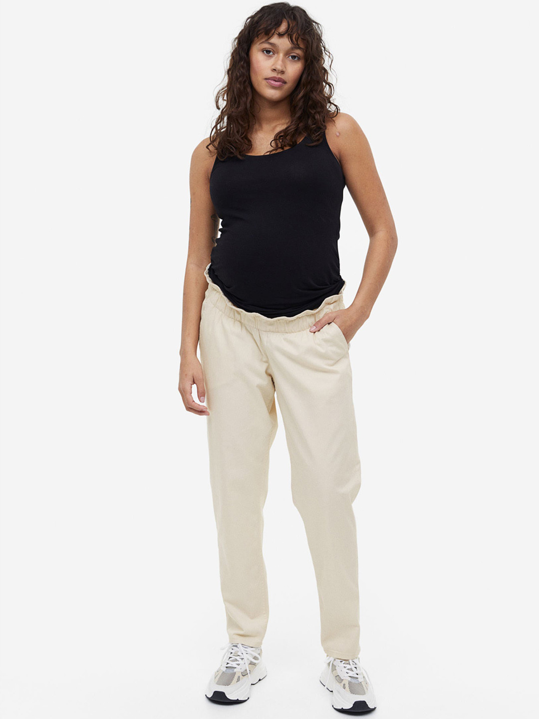 

H&M Women MAMA Pure Cotton Paper Bag Jeans, Beige