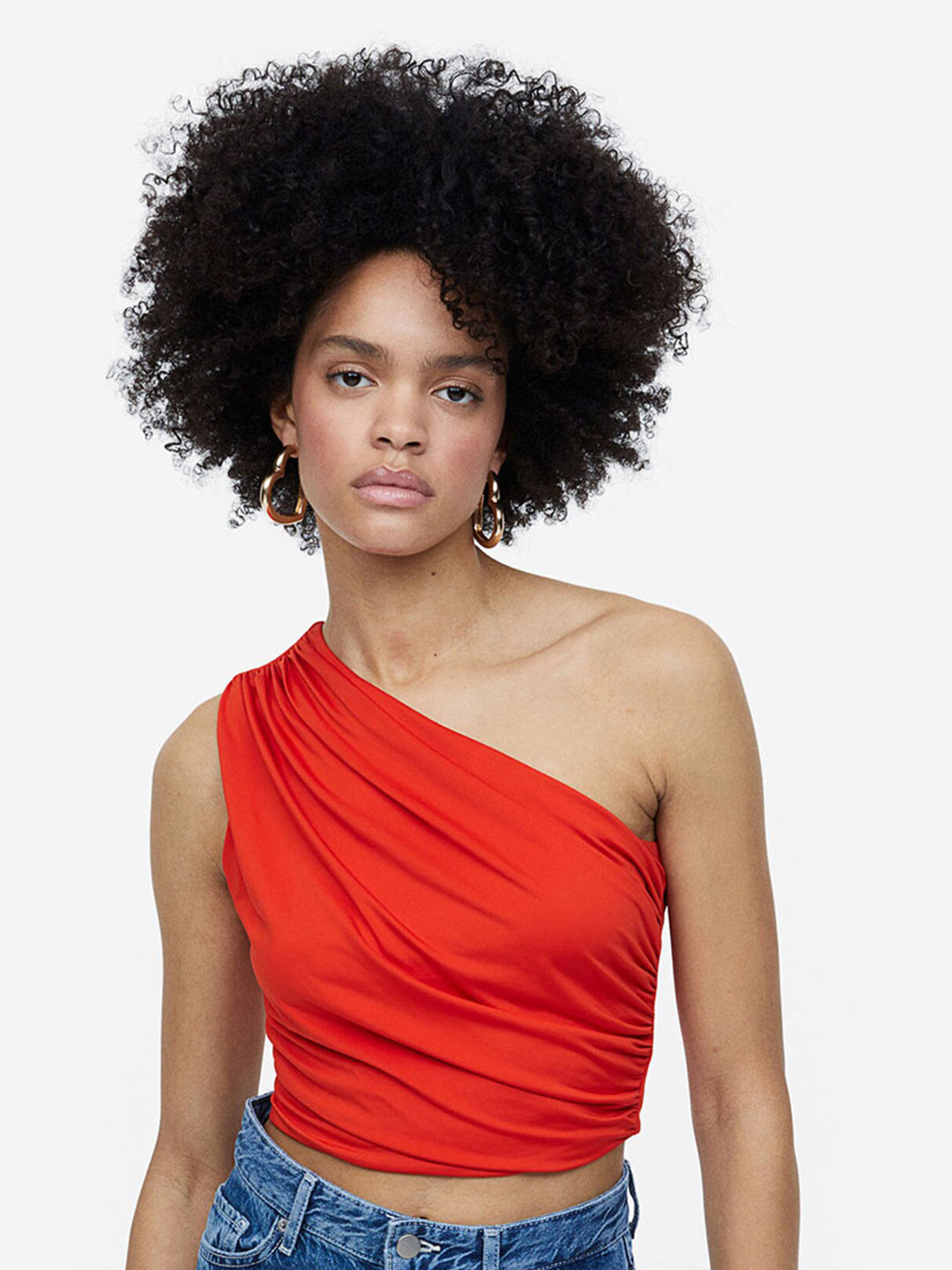 

H&M Gathered One-Shoulder Top, Red