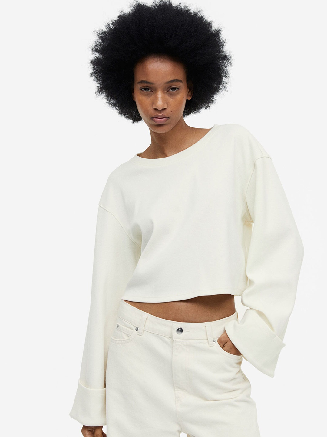 

H&M Long-Sleeved Jersey Top, White