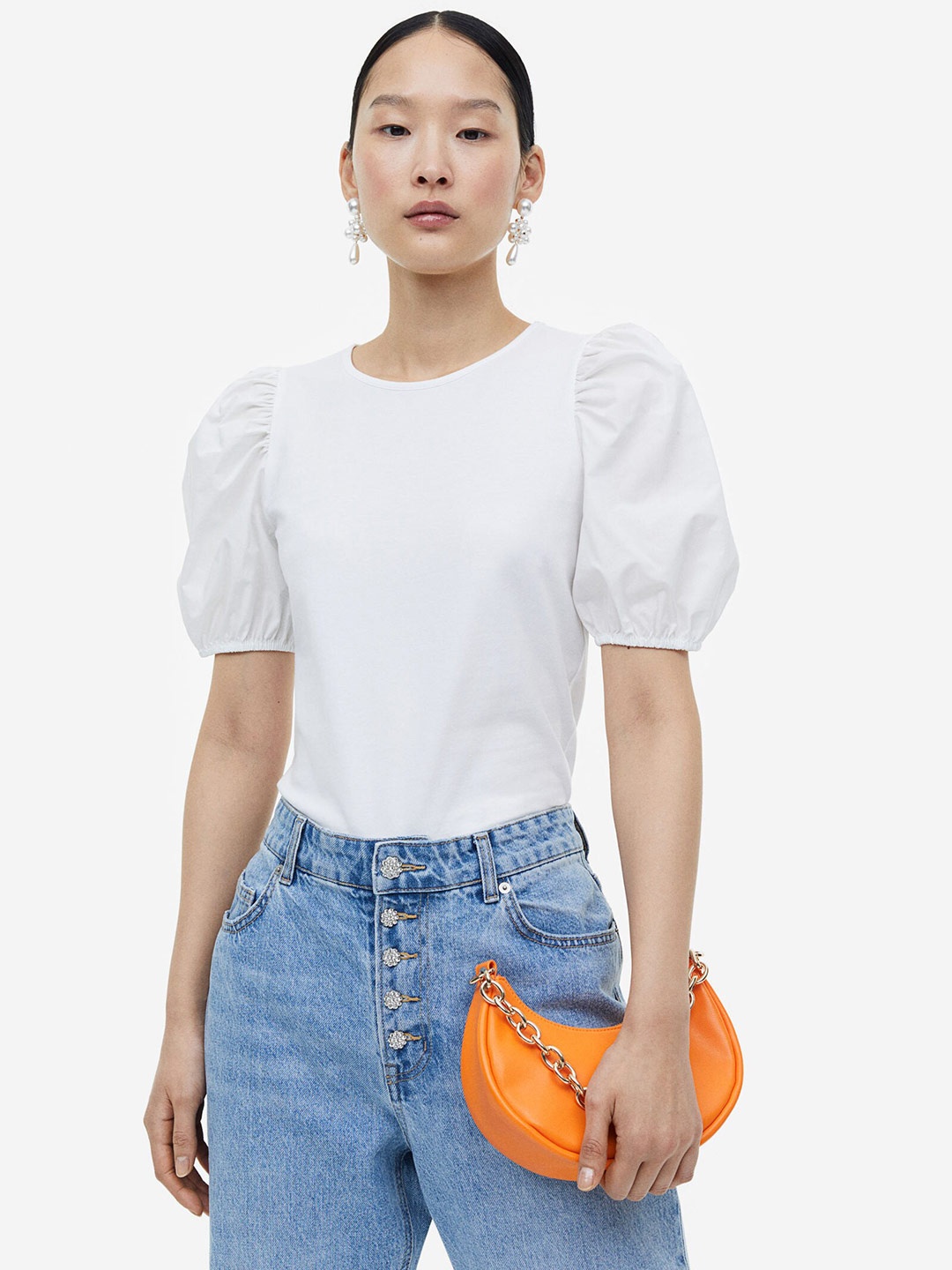 

H&M Puff-Sleeved Top, White