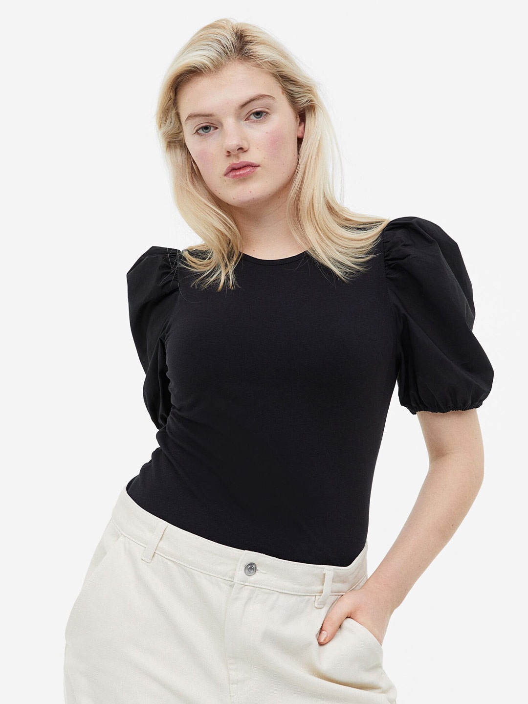 

H&M Puff-Sleeved Top, Black