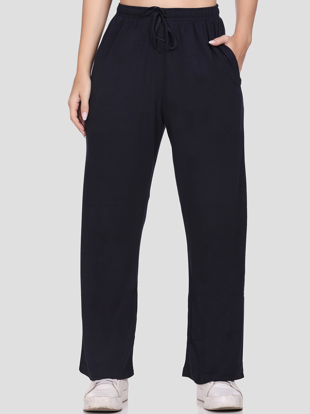 

CUPID Women High-Rise Cotton Straight-Fit Track Pants, Navy blue