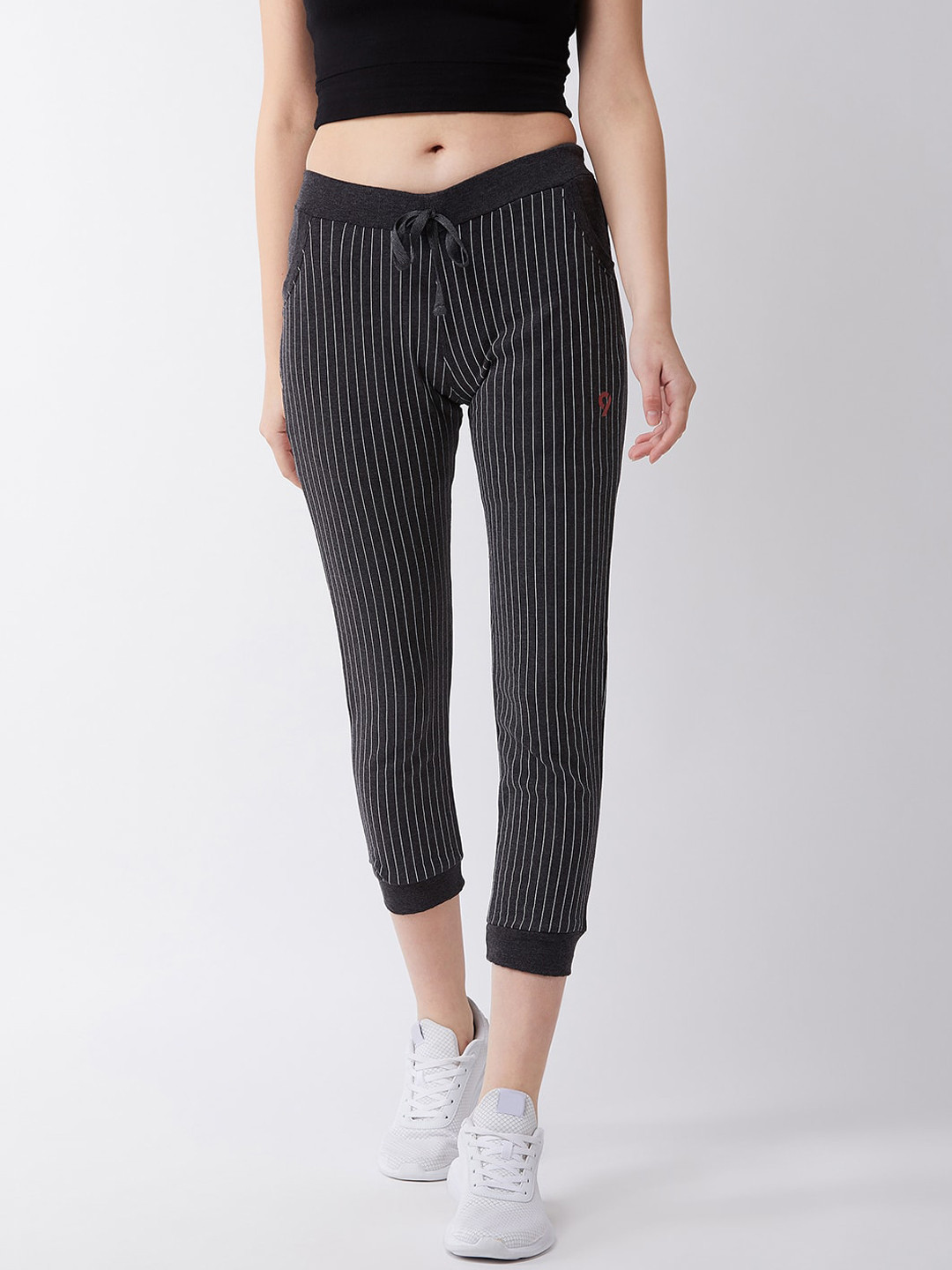 

C9 AIRWEAR Women Striped Cotton Rapid-Dry High-Rise Regular Fit Joggers, Black