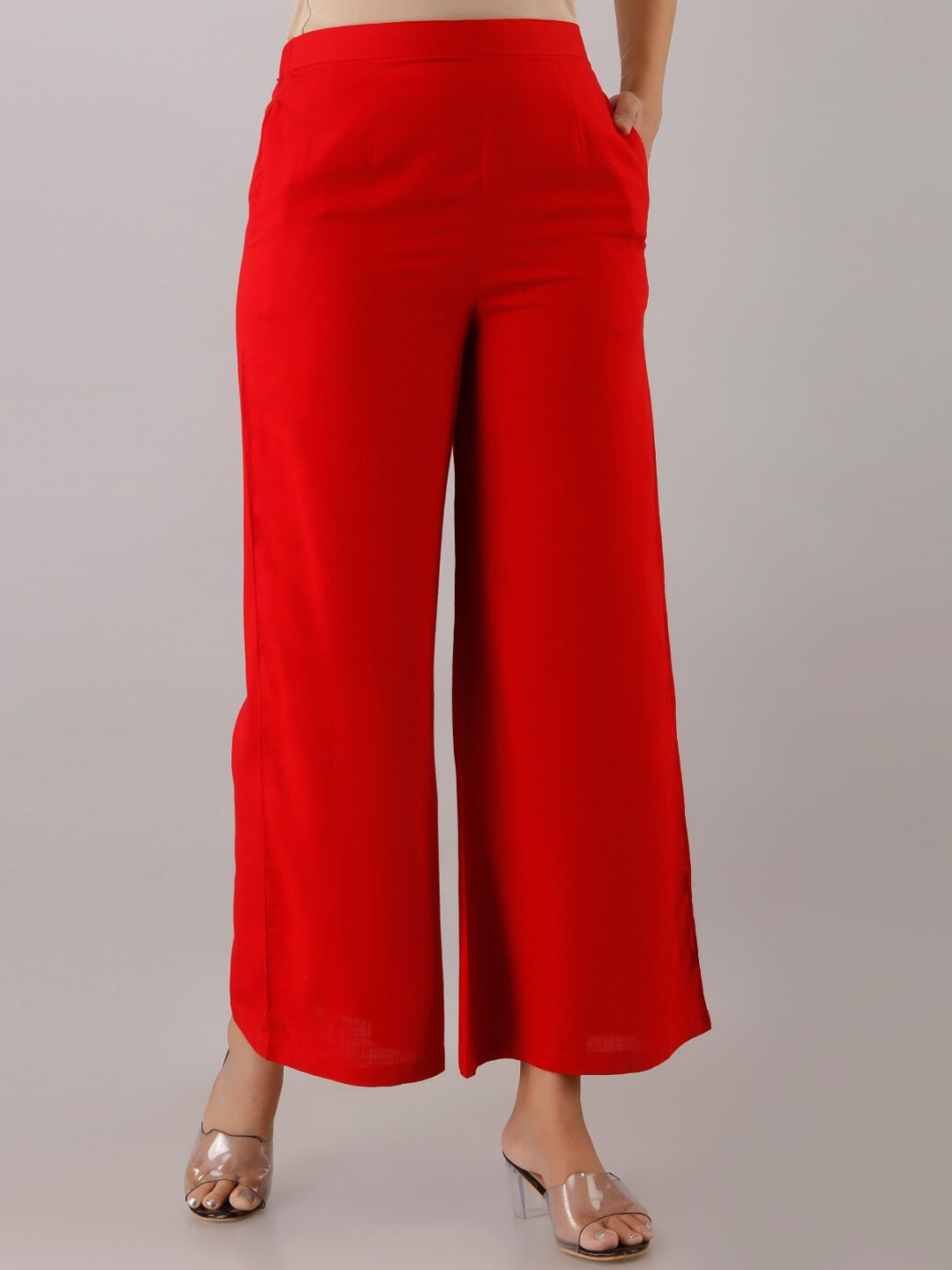 

KALINI Women Stretchable Loose Fit Cropped Trousers, Red