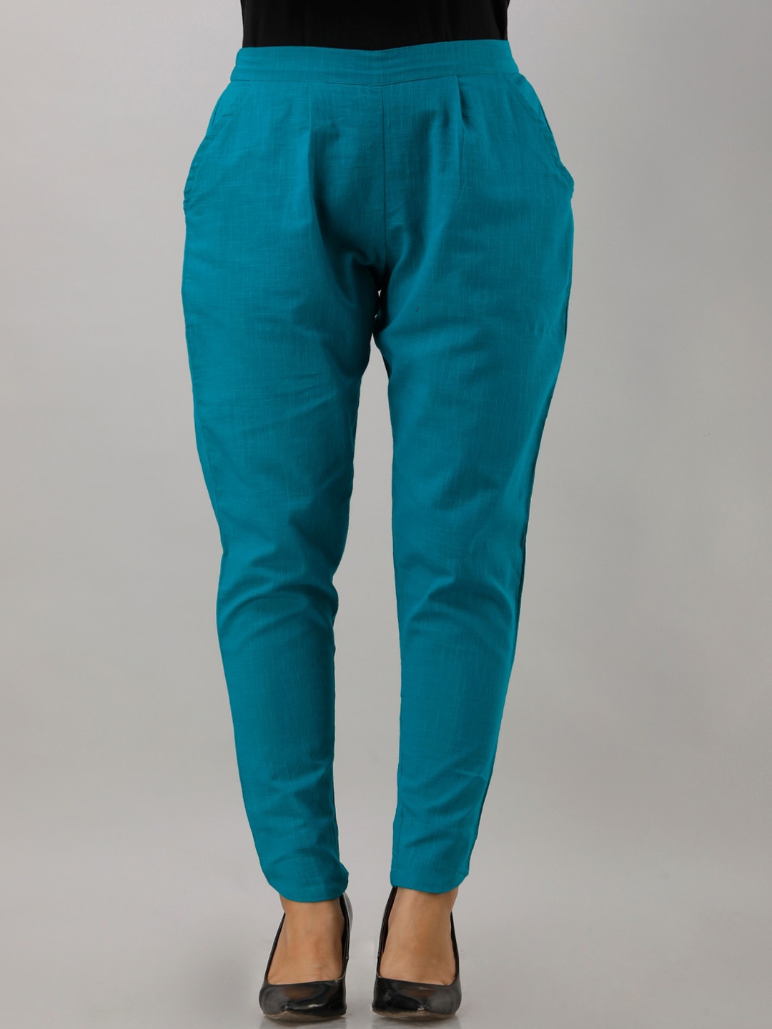 

KALINI Women Pleated Cotton Peg Trousers, Blue