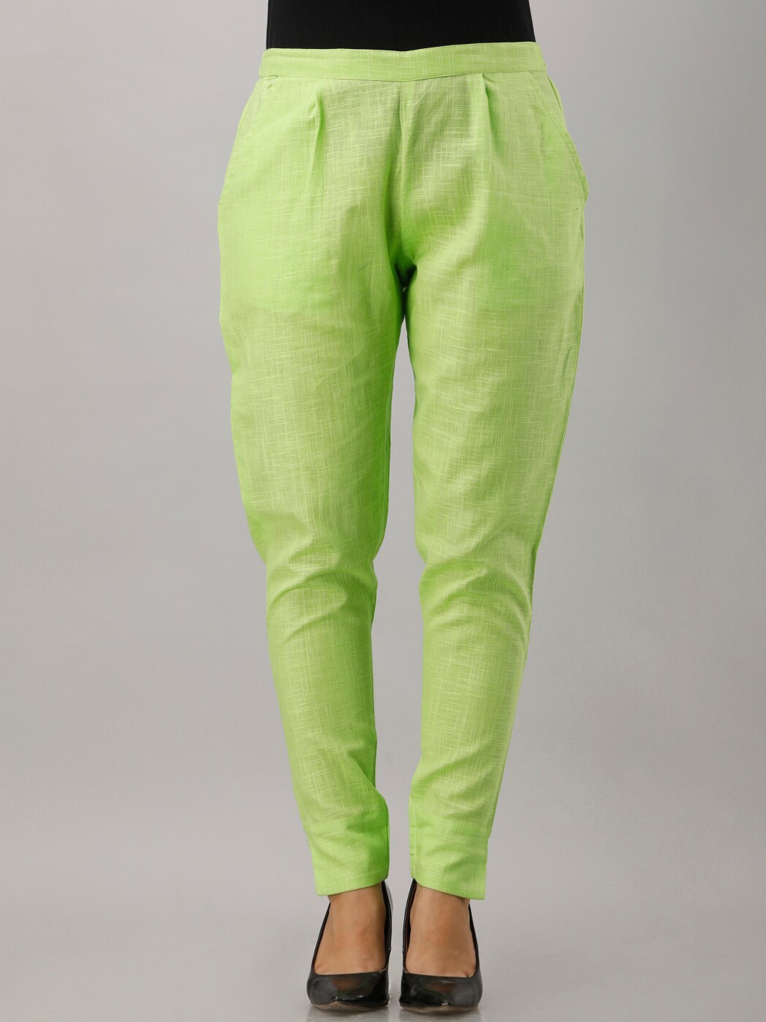 

KALINI Women Pleated Cotton Peg Trousers, Green