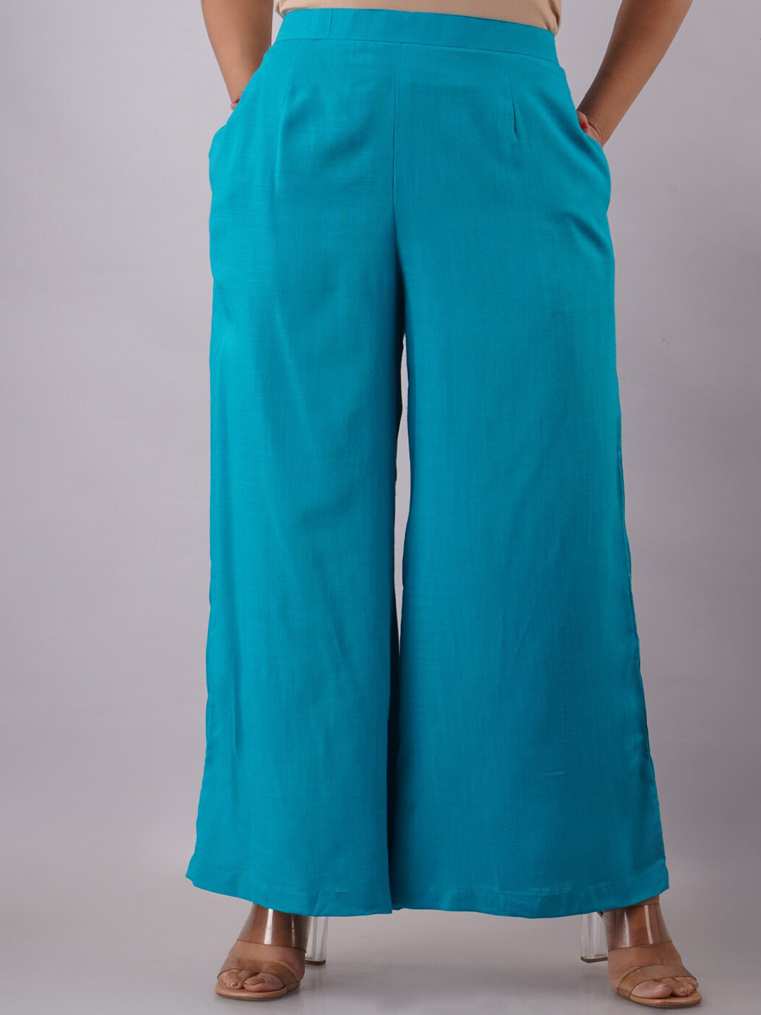

KALINI Women Mid-Rise Parallel Trousers, Turquoise blue