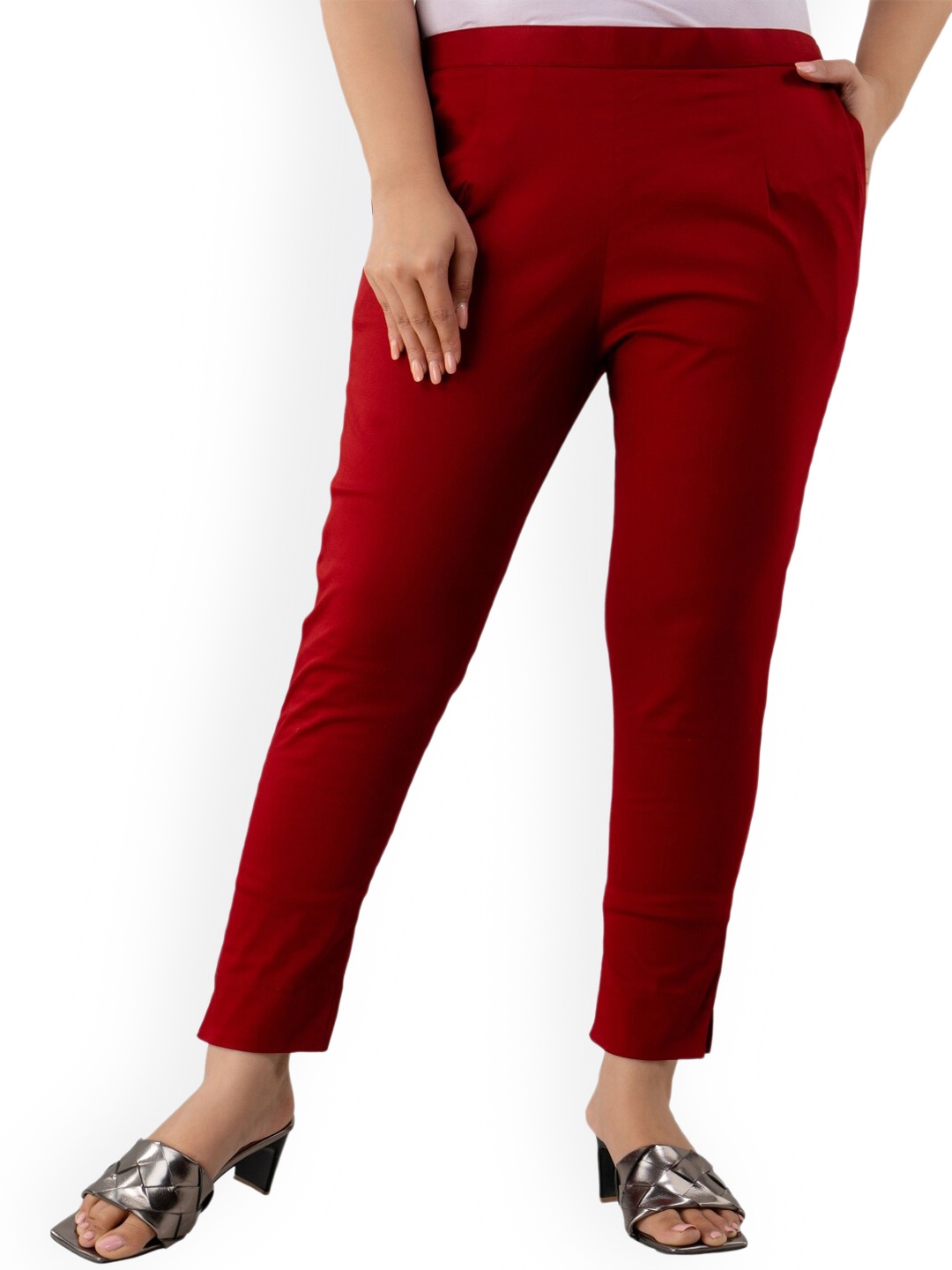 

KALINI Women Mid-Rise Cigarette Trousers, Maroon