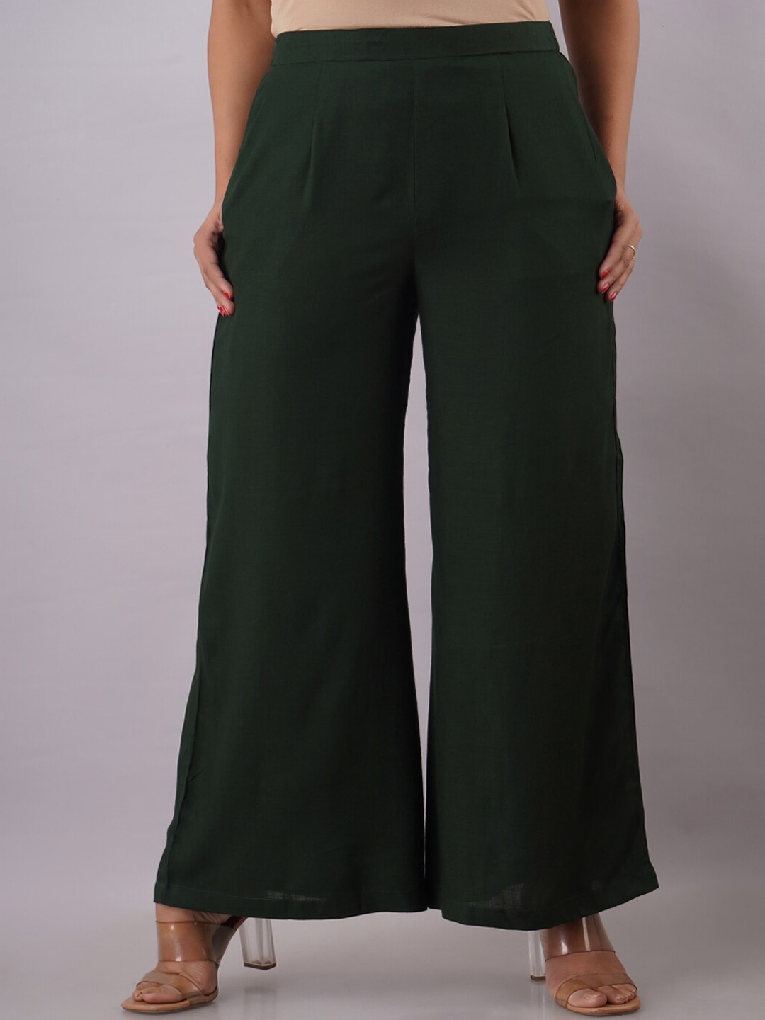 

KALINI Women Loose Fit Mid-Rise Slip-On Parallel Trouser, Green