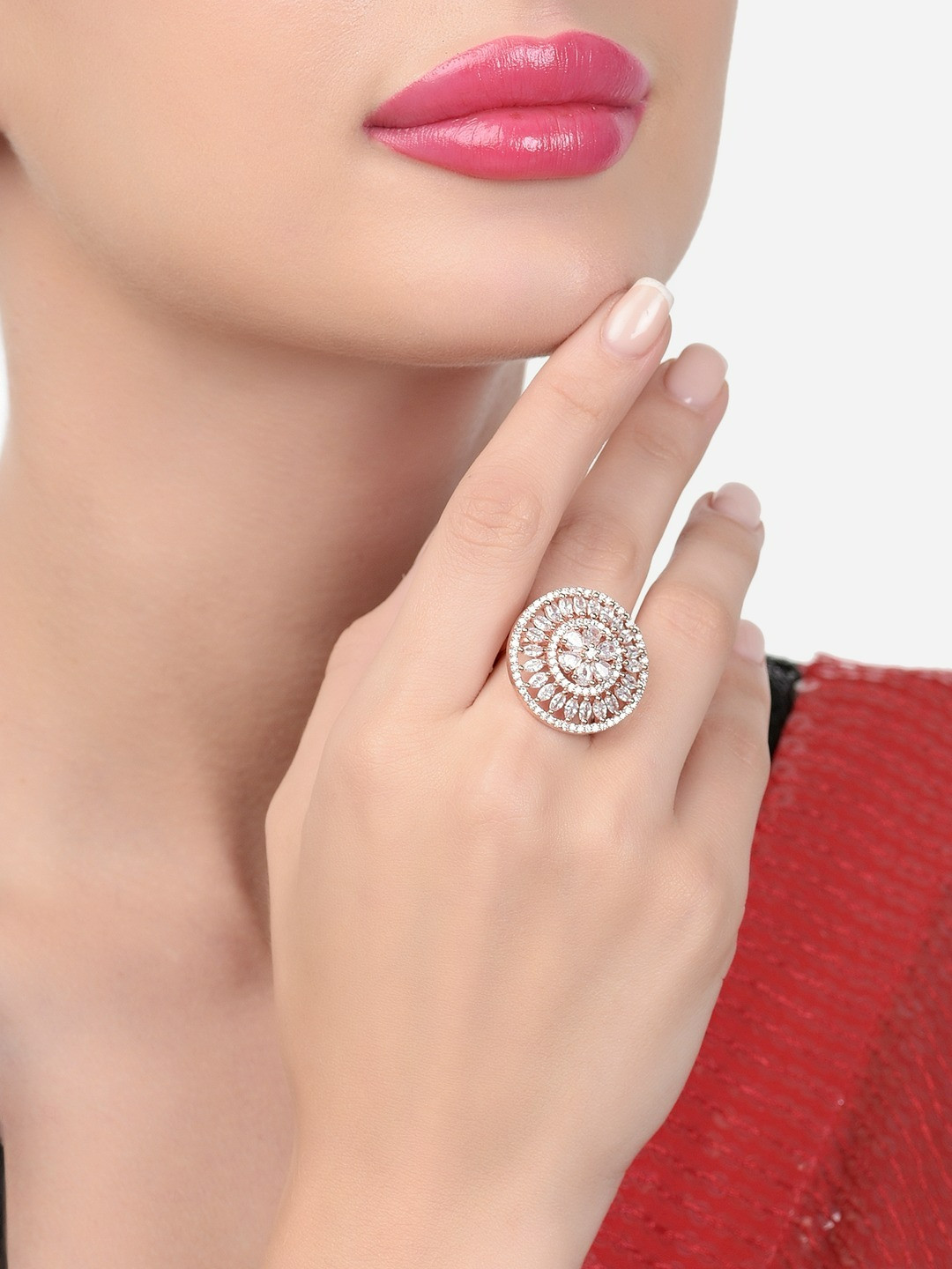 

Zaveri Pearls Rose Gold-Plated CZ Studded adjustable Finger Ring