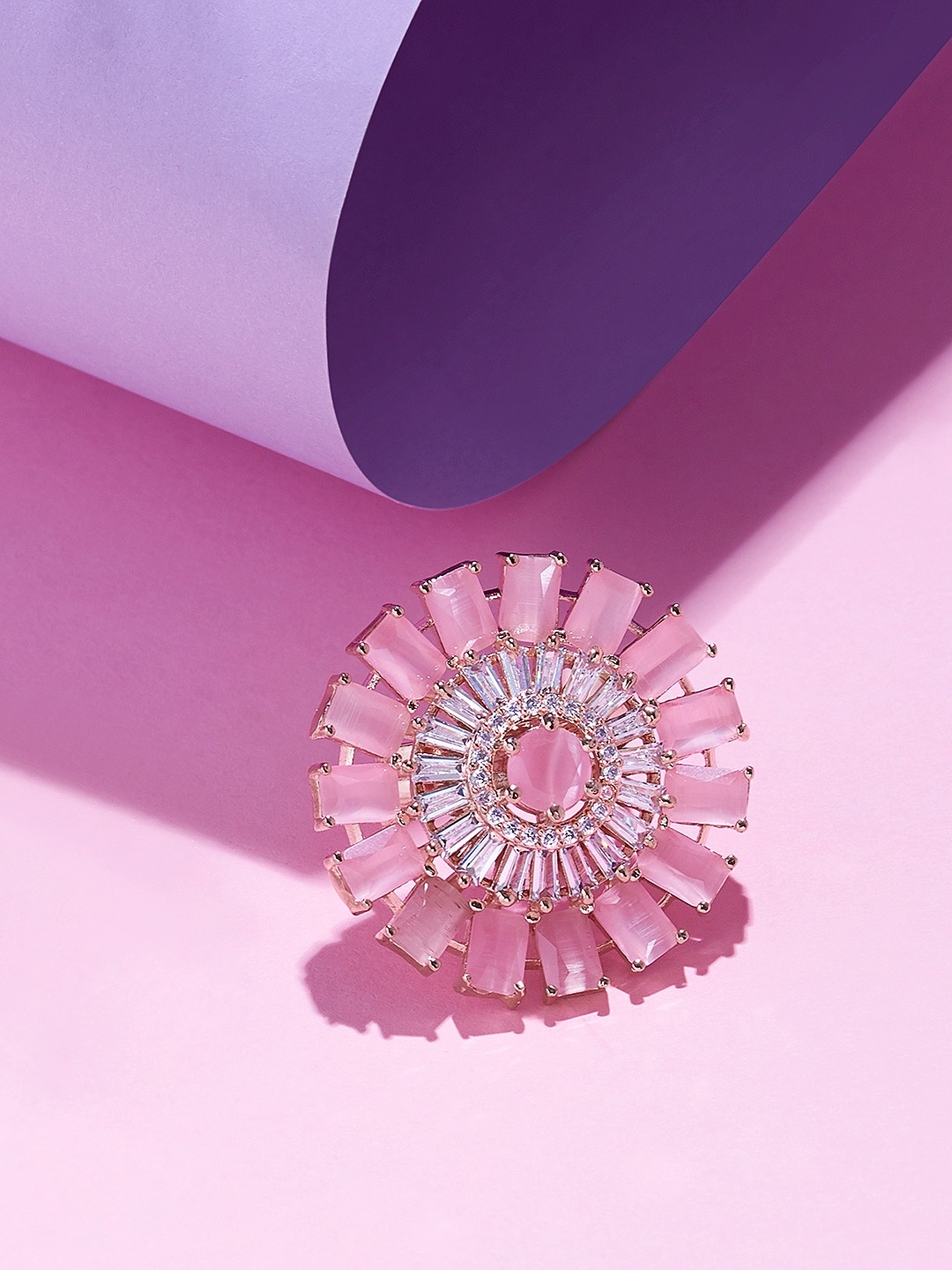 

Zaveri Pearls Rose Gold-Plated CZ Studded Finger Ring, Pink