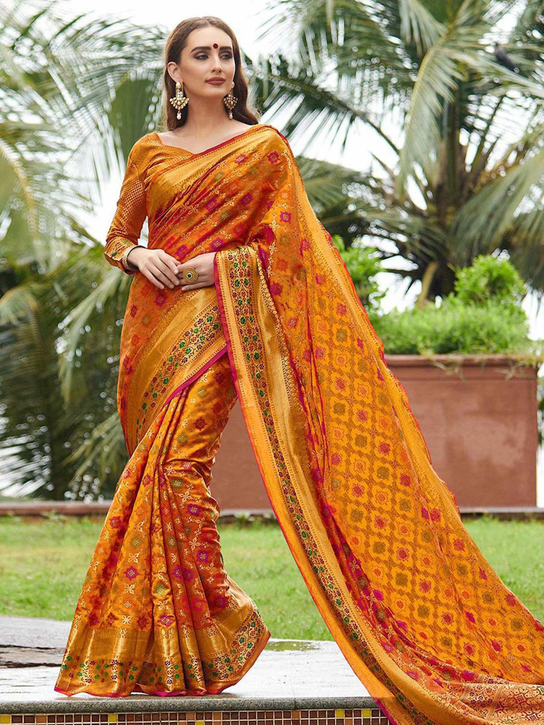 

Satrani Ethnic Motif Woven Design Silk Cotton Saree, Orange