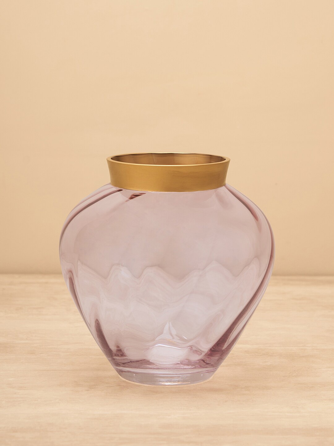 

Pure Home and Living Purple & Gold-Toned Diagonal Textured Small Glass Flower Vase
