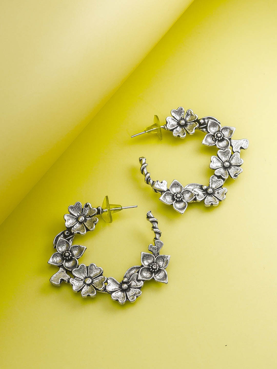 

aadita Silver-Plated Circular Half Hoop Earrings