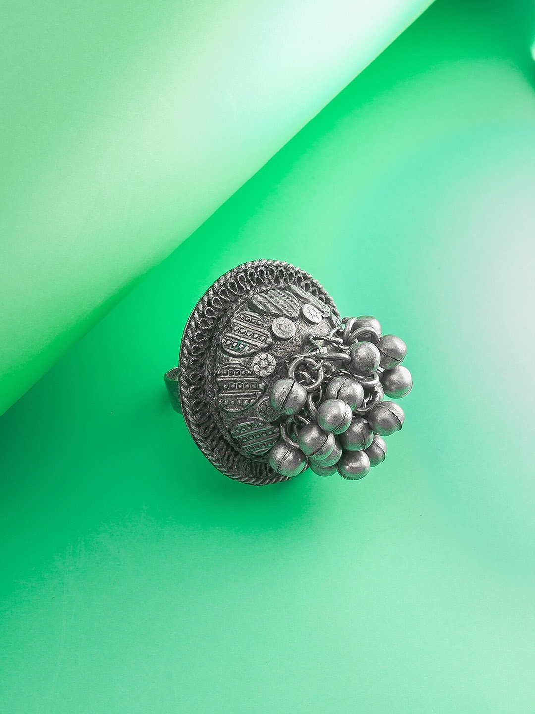 

aadita Silver Plated Oxidised Adjustable Finger Ring