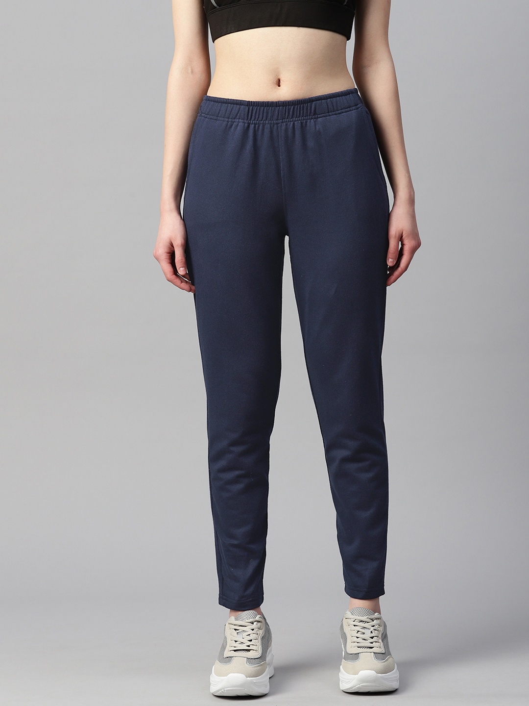 

Laabha Slim Fit Solid Track Pants, Navy blue